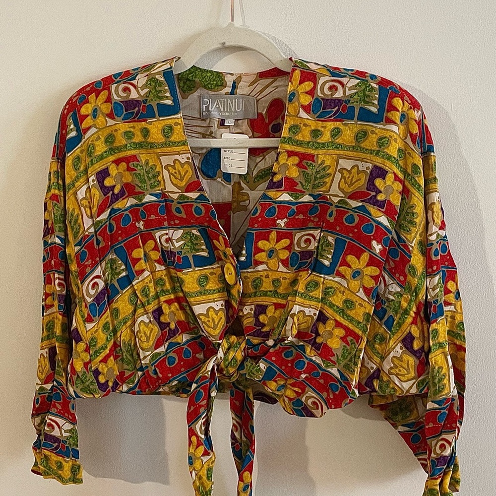 Vintage Platinum Long Sleeve Top by Dorothy Schoelen Size Large Colorful